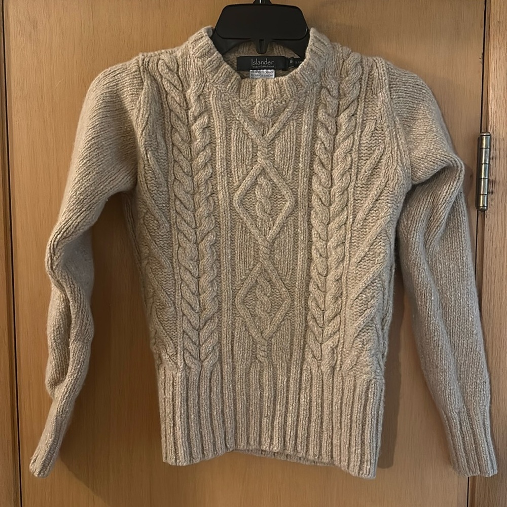 Islander Women’s Ireland Cable Knit Wool Cashmere Sweater Tan Size Small